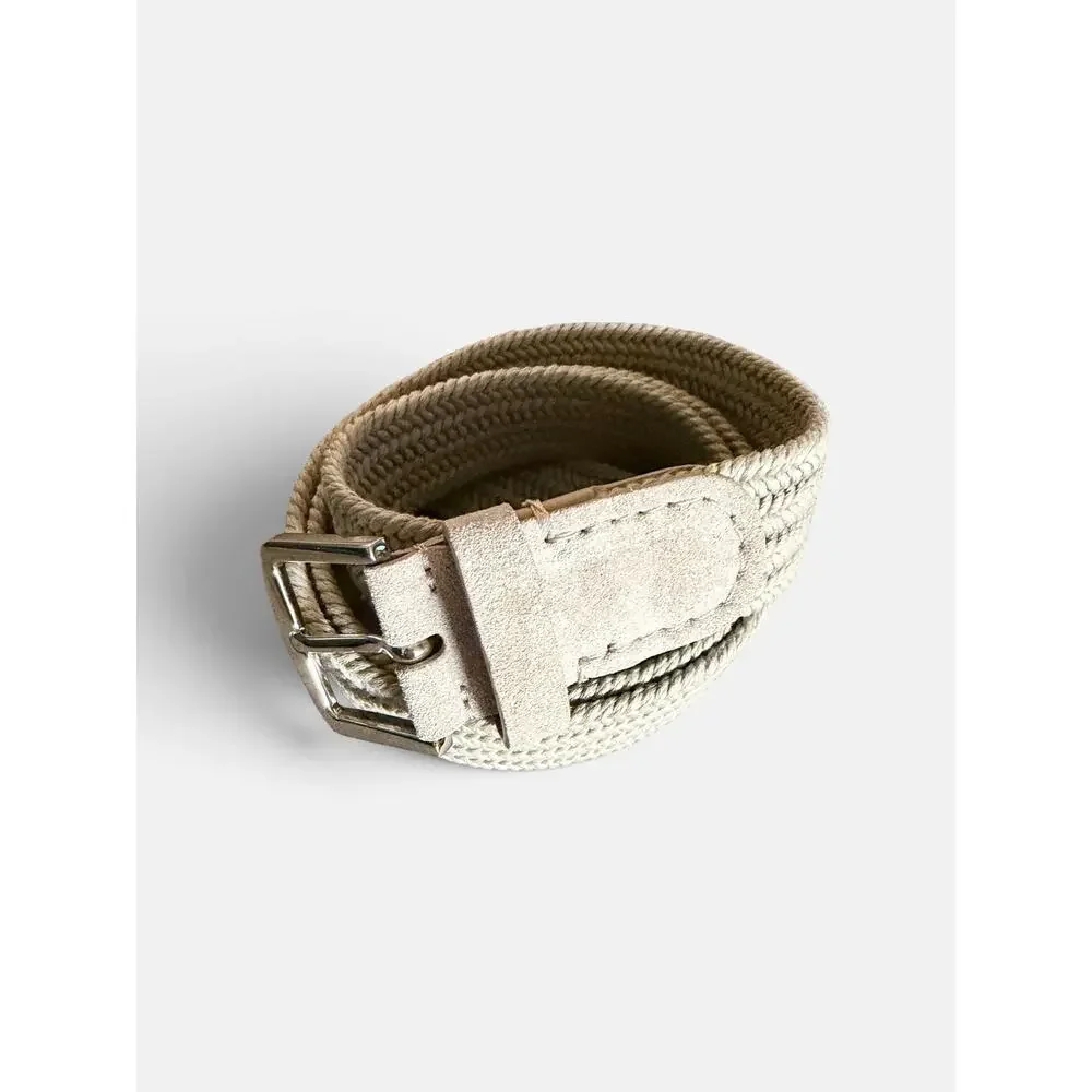 NWOT Loro Piana - 3.5cm Suede-Trimmed Woven Cotton Belt - Neutrals $380 size 38